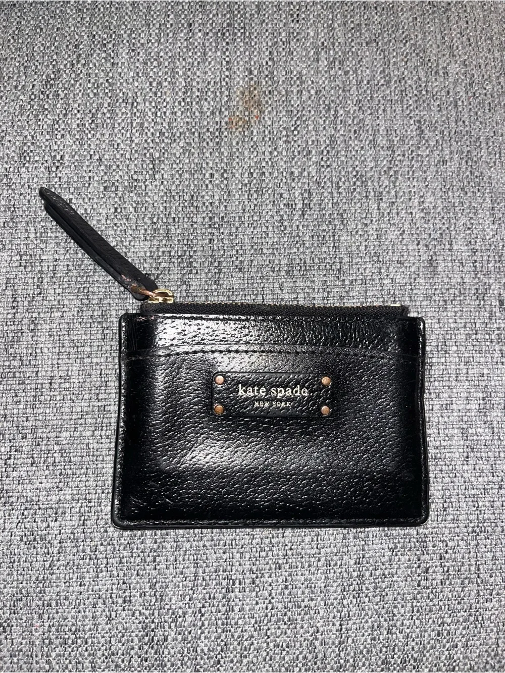 kate spade Black Leather Zip Card Pouch with Gold Hardware